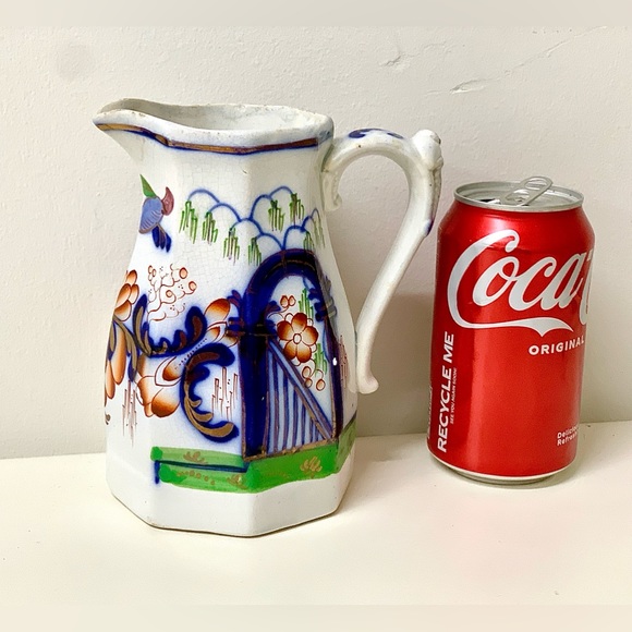 19th Century Antique Gaudy Welsh Peacock Pattern Octagonal Luster Jug Pitcher - Picture 1 of 16